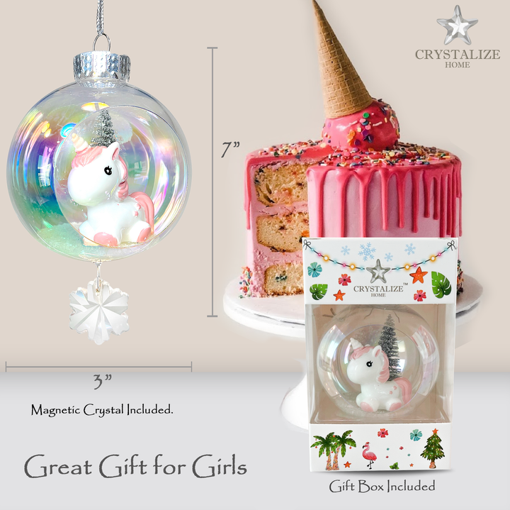 Baby Unicorn Plastic Ornament with Magnetic Crystal 3"x7"