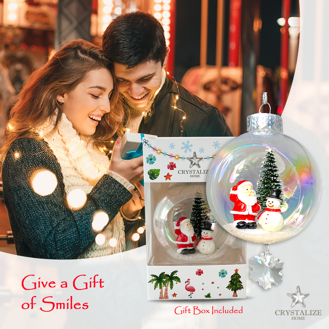 Santa & Snowman Plastic Ornament with Magnetic Crystal 3" x 7"