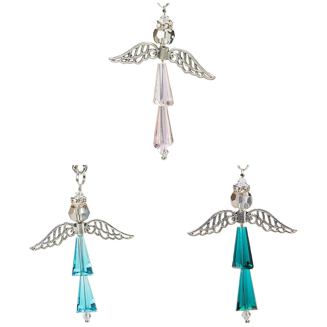 3-Pack Guardian Angel Crystal Car Charms – Rose, Aquamarine, Emerald – Hanging Rearview Mirror Ornament Gift Set for Protection, Love & Faith