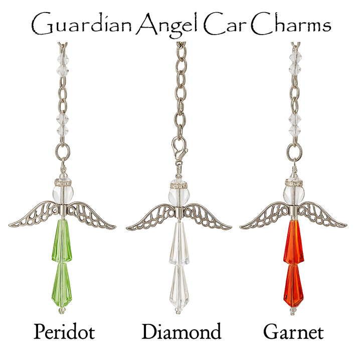 3 Pack, Guardian Angel Car Charms – Holiday (Peridot, Diamond, Garnet) – Christmas Car Rearview Mirror Ornaments – Handmade Gift for Her