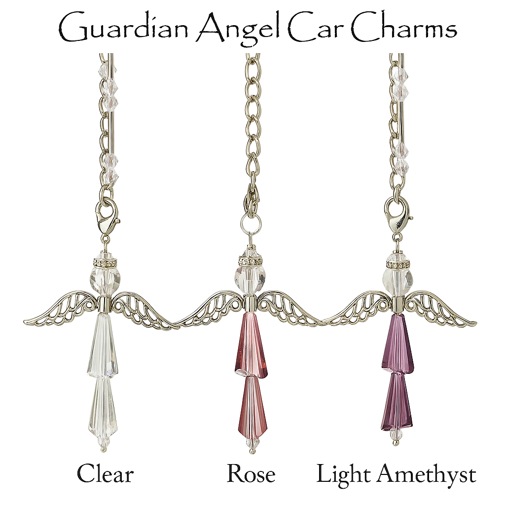 3-Pack Guardian Angel Crystal Car Charms – Clear, Rose, Diamond & Light Amethyst – Hanging Rearview Mirror Ornament Gift Set for Protection, Love & Faith