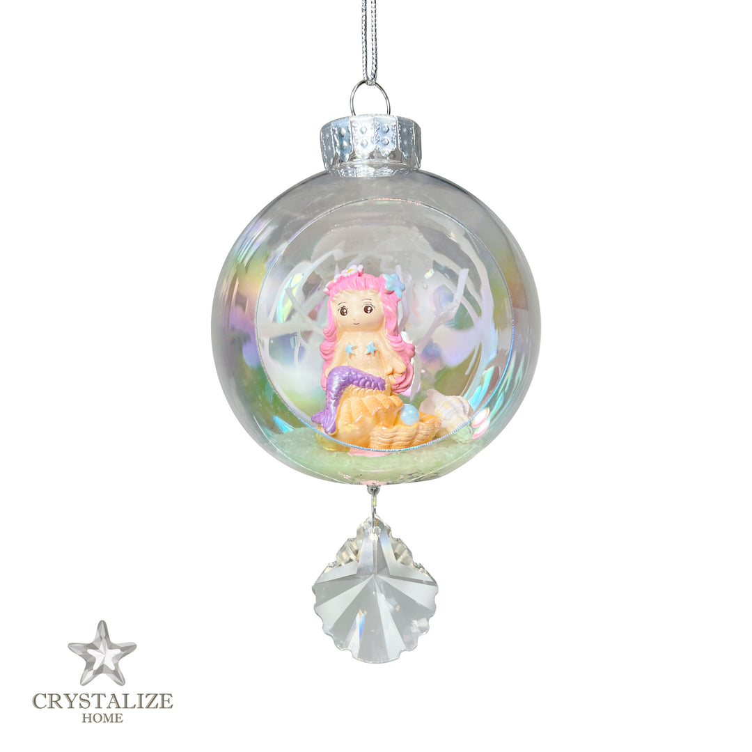 Pink Mermaid Plastic Ornament with Magnetic Crystal 3"x7"