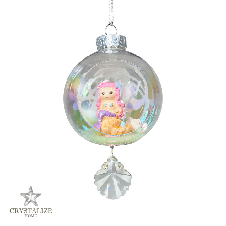 Pink Mermaid Plastic Ornament with Magnetic Crystal 3"x7"