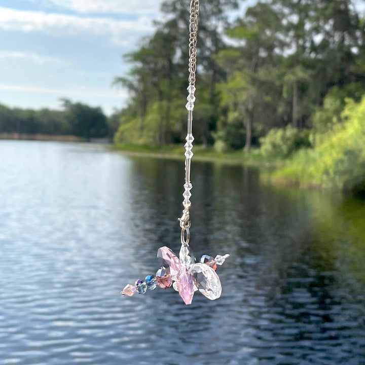 Crystal Dragonfly Pink Petite, Car Charm, Sun Catcher