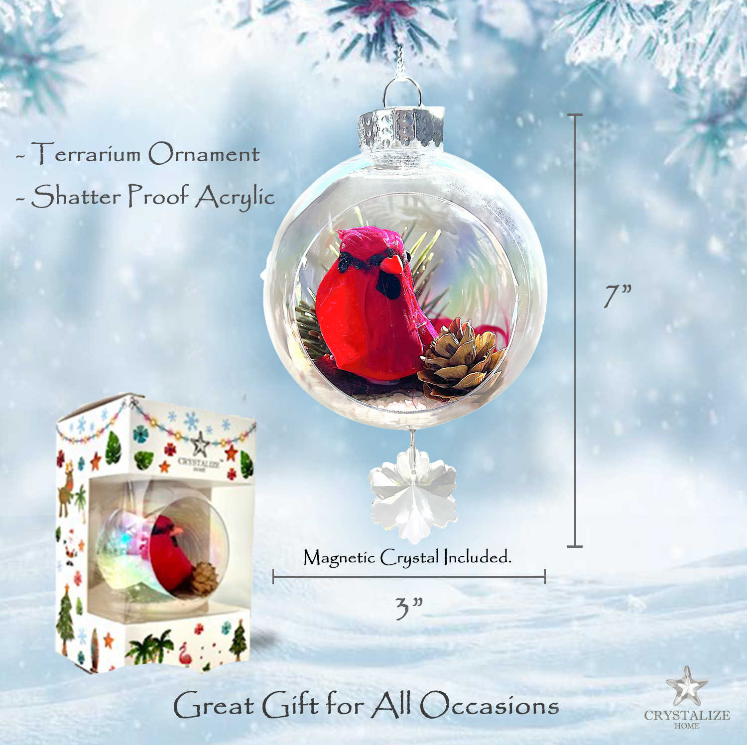 Red Cardinal Plastic Ornament with Magnetic Crystal 3 x 7 – Crystalize  Home