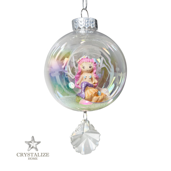 Pink Mermaid Plastic Ornament with Magnetic Crystal 3"x7"