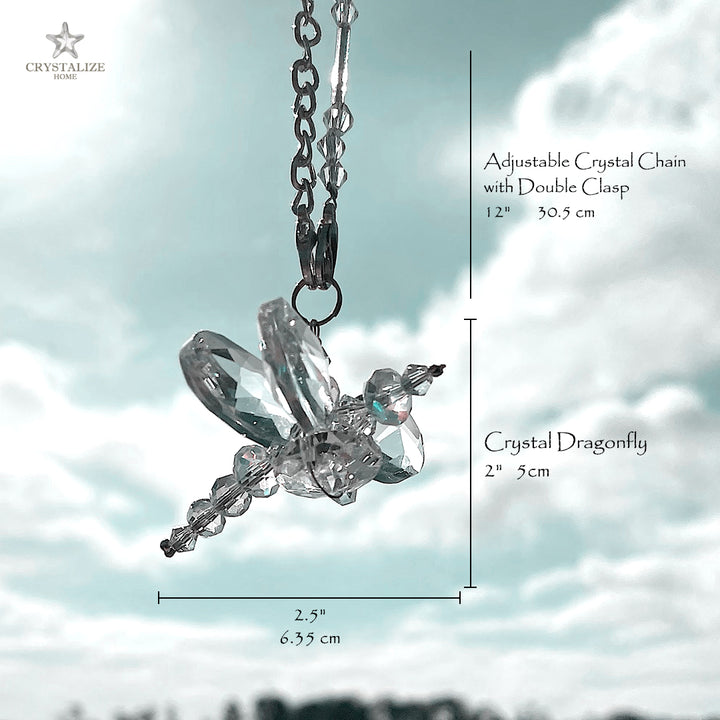 Crystal Dragonfly Clear Petite, Car Charm, Sun Catcher